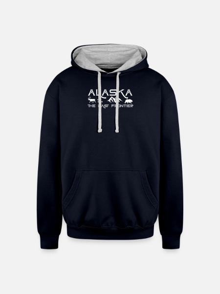 Rustic Alaska The Last Frontier Alaskan Outdoors - Unisex Contrast Hoodie - navy/heather gray