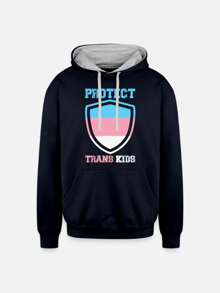 Protect Trans Kids - Unisex Contrast Hoodie - navy/heather gray