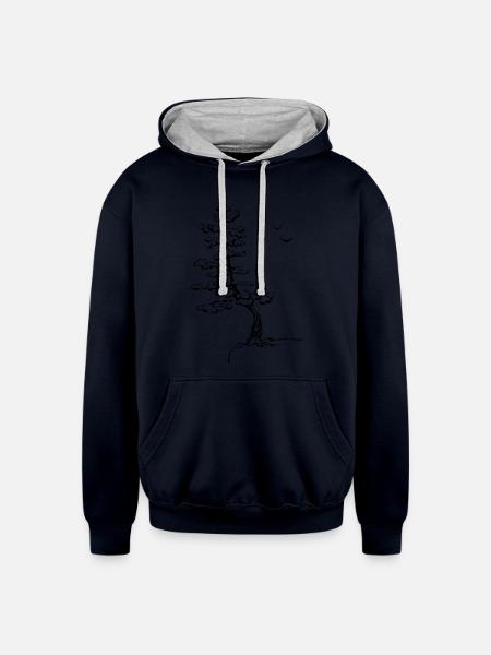 Pine tree - Unisex Contrast Hoodie - navy/heather gray
