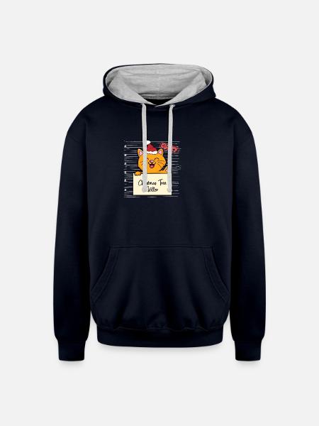 Cat christmas funny prison - Unisex Contrast Hoodie - navy/heather gray