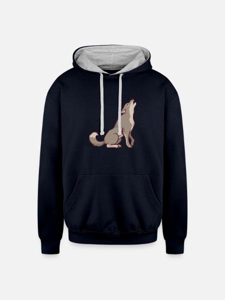 Wolf Howling Wolf - Unisex Contrast Hoodie - navy/heather gray