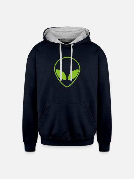 Alien Face Logo - Unisex Contrast Hoodie - navy/heather gray