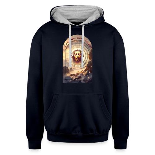 Easter He Is Risen Sacred Face T Shirt, wife Gift - Unisex Contrast Hoodie