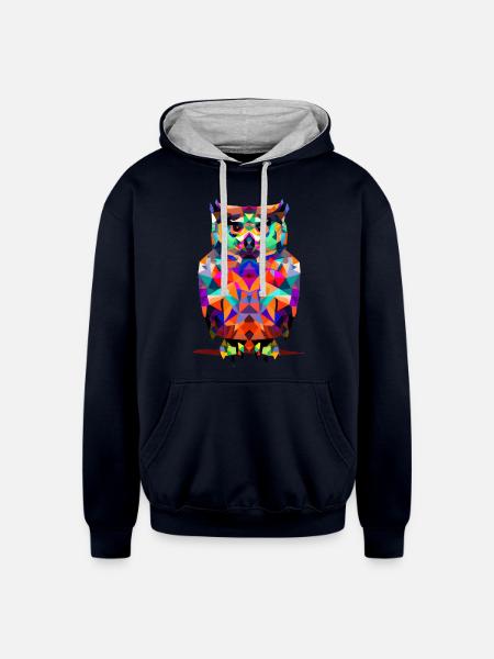 Polygon owl - Unisex Contrast Hoodie - navy/heather gray