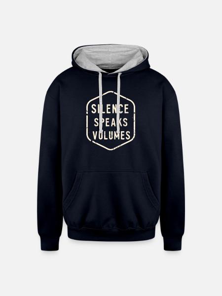 Silence Speaks Volumes - Unisex Contrast Hoodie - navy/heather gray
