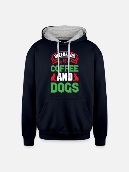 Weekends Coffee And Dogs - Unisex Contrast Hoodie - navy/heather gray