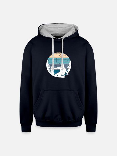 Pine Tree & Snowboard Art - Unisex Contrast Hoodie - navy/heather gray