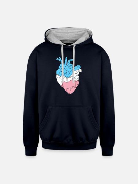 Trans Heart - Unisex Contrast Hoodie - navy/heather gray