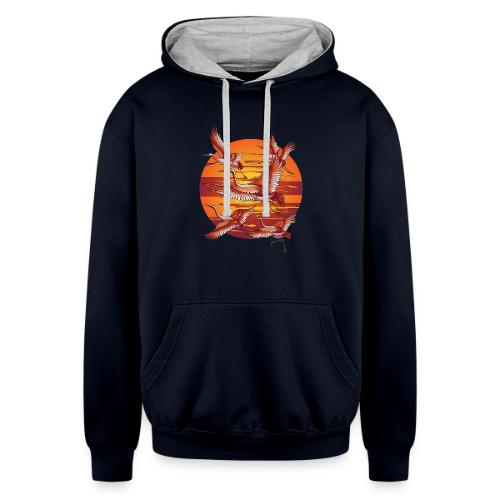 Japanese Cranes Migrating: Travel & Journey - Unisex Contrast Hoodie