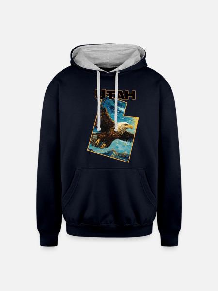 Utah Wildlife - eagle - Unisex Contrast Hoodie - navy/heather gray