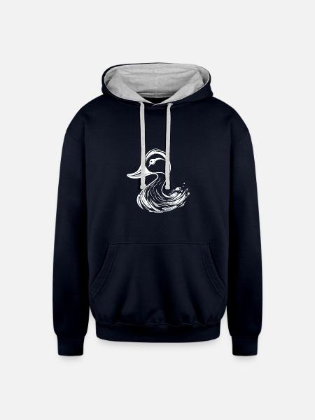 Cute Tattoo Style Duck - Unisex Contrast Hoodie - navy/heather gray