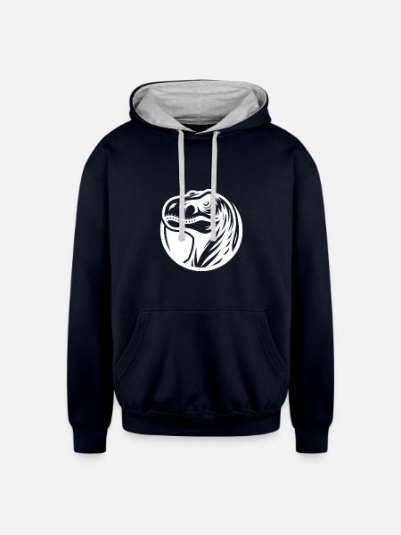 Grinning Raptor Logo Style - Unisex Contrast Hoodie - navy/heather gray