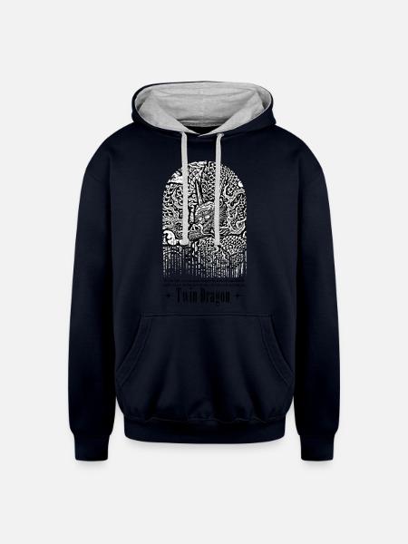 Twin dragon - Unisex Contrast Hoodie - navy/heather gray