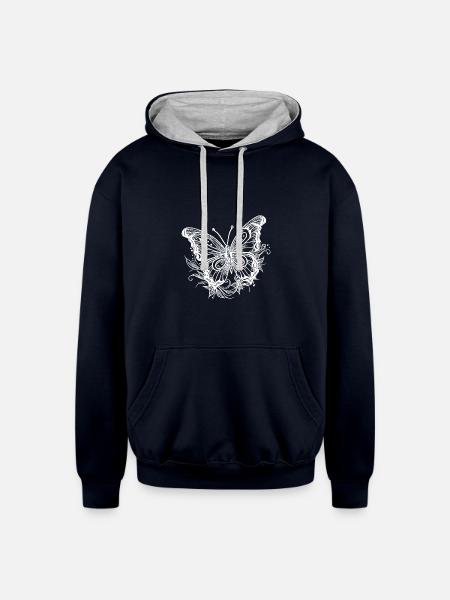 Flower Tattoo Style Butterfly - Unisex Contrast Hoodie - navy/heather gray