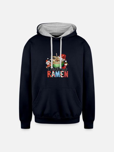 Christmas Ramen - Unisex Contrast Hoodie - navy/heather gray
