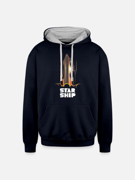 Star Ship Mars - Dark - Unisex Contrast Hoodie - navy/heather gray