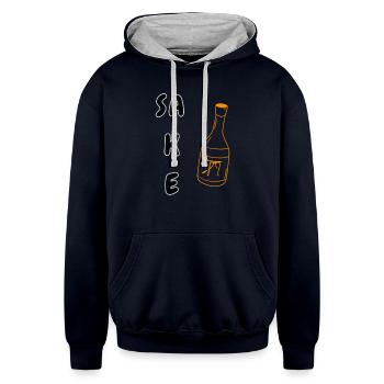 Sake Bottle - Unisex Contrast Hoodie - navy/heather gray - Front