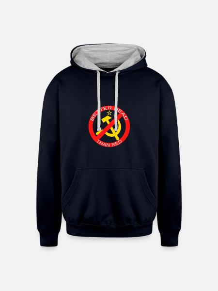 Better Dead Than Red Hammer and Sickle - Unisex Contrast Hoodie - navy/heather gray