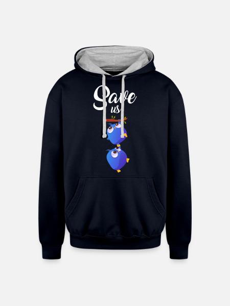 save us cute birds - Unisex Contrast Hoodie - navy/heather gray