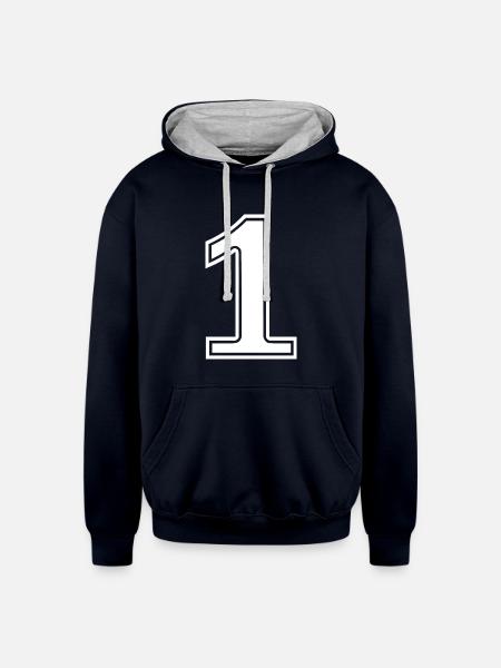 1 - Unisex Contrast Hoodie - navy/heather gray