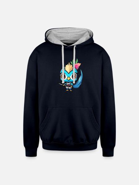 Ninja Peacock - Unisex Contrast Hoodie - navy/heather gray