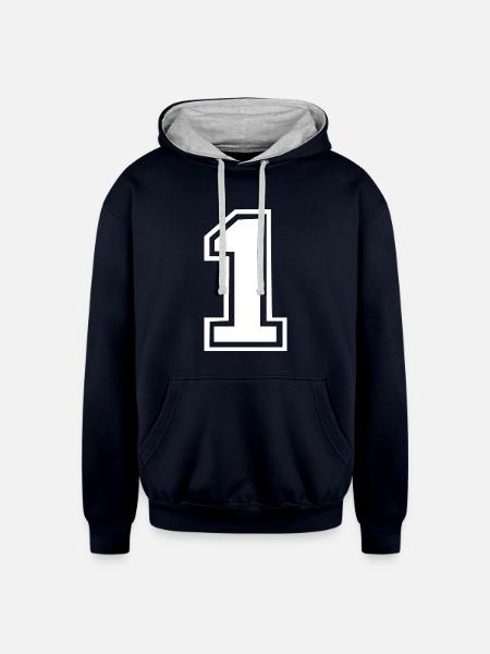 1 - Unisex Contrast Hoodie - navy/heather gray
