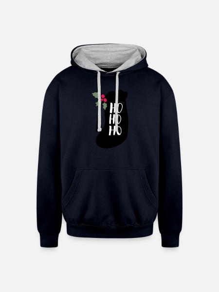 HOHOHO gift sock silhouette christmas - Unisex Contrast Hoodie - navy/heather gray
