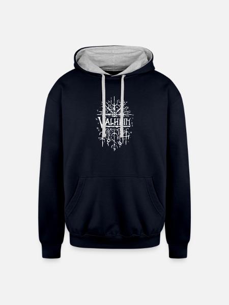 Valheim - Unisex Contrast Hoodie - navy/heather gray