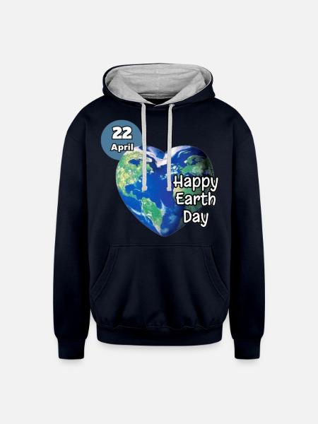 Happy Earth Day - Unisex Contrast Hoodie - navy/heather gray