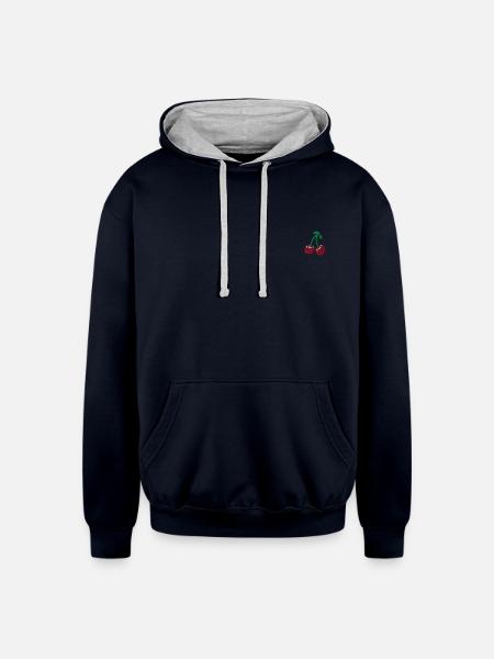 Cherries embroidered - Unisex Contrast Hoodie - navy/heather gray