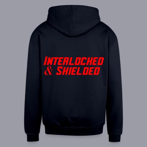 INTERLOCKED & SHIELDED - RED DESIGN - Unisex Contrast Hoodie