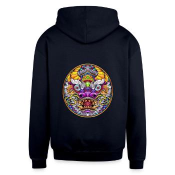 Chinese Dragon - Unisex Contrast Hoodie - navy/heather gray - Back