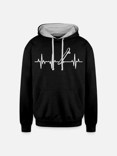 Skateboard ECG Heartline - Unisex Contrast Hoodie - black/heather gray