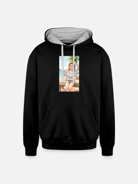 Beach Selfie Moment - Unisex Contrast Hoodie - black/heather gray