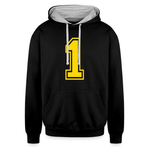 Number 1 in a classic athletic collegiate font - Unisex Contrast Hoodie