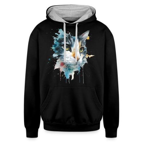 Watercolor cat face - Unisex Contrast Hoodie