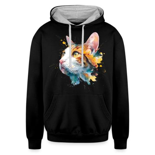 Cat: Feline Ink Burst - Unisex Contrast Hoodie