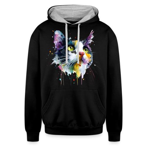 Cat: Painted Purr Expression - Unisex Contrast Hoodie