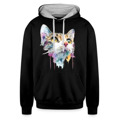 Chromatic Cat Splash - Unisex Contrast Hoodie