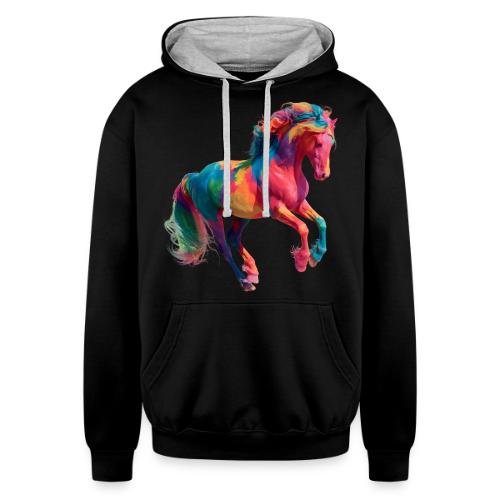 Colorful Paint Splatter Horse Art - Unisex Contrast Hoodie