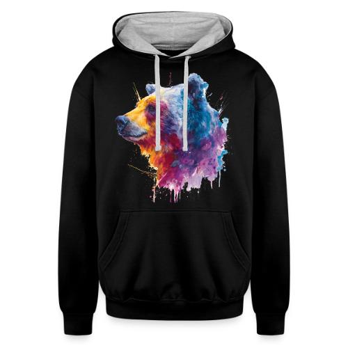 Watercolor Bear Portrait - Unisex Contrast Hoodie
