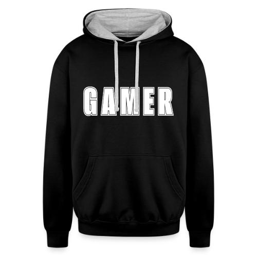 Gamer Collegiate White Text Design - Unisex Contrast Hoodie