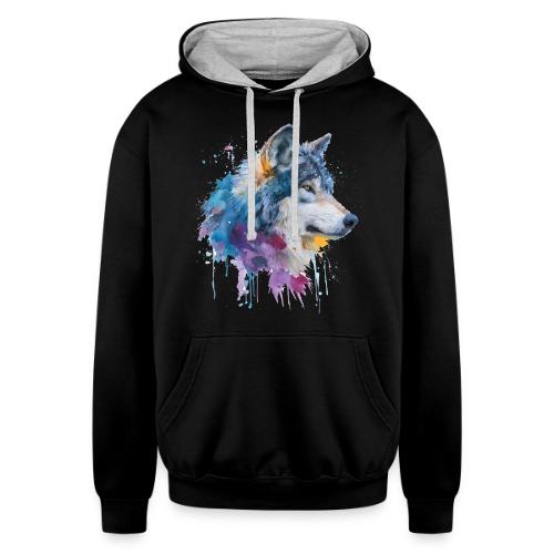 Splash-Art Wolf Head - Unisex Contrast Hoodie