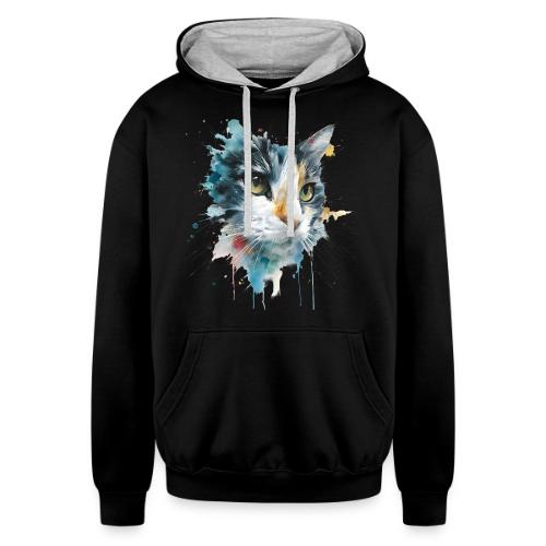 Watercolor cat face - Unisex Contrast Hoodie