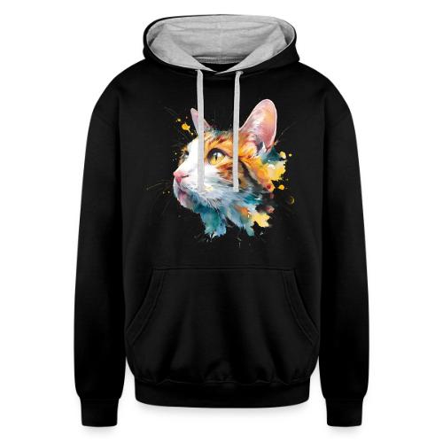 Cat: Feline Ink Burst - Unisex Contrast Hoodie