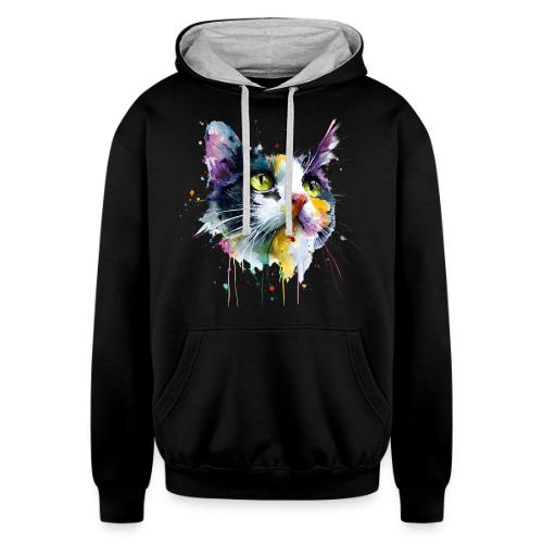 Cat: Painted Purr Expression - Unisex Contrast Hoodie