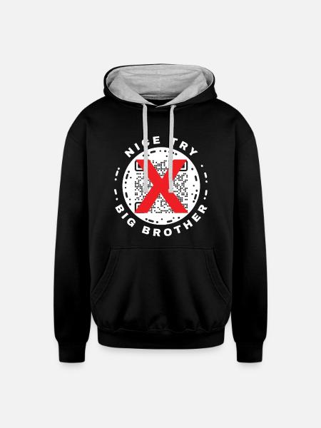 Nice Try Big Brother Privacy QR Code Design - Unisex Contrast Hoodie - black/heather gray