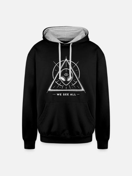 Alien Symbol We See All Cosmic Mystery Tee - Unisex Contrast Hoodie - black/heather gray
