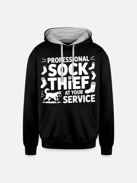 Funny Dog Professional Sock Thief  - Unisex Contrast Hoodie - black/heather gray