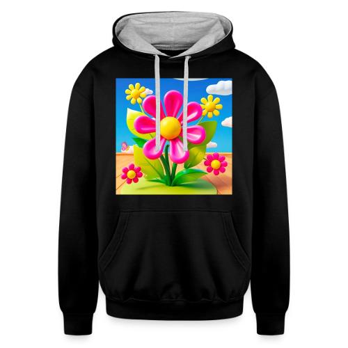 Pink Floral Peace | Sky & Nature Design - Unisex Contrast Hoodie